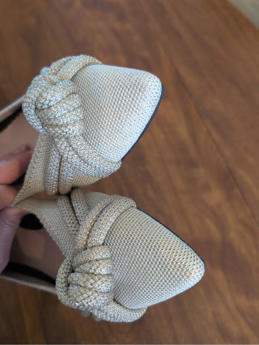 Rothy's The Knot Point Ecru Bow Metallic Diamond Ballet Flats 6.5 Minimalist - Picture 9 of 9